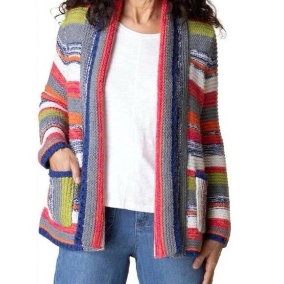Habitat Oversized Rustic Stripes Chunky Cardigan Sweater Women Sz S Art to Wear - Picture 2 of 16
